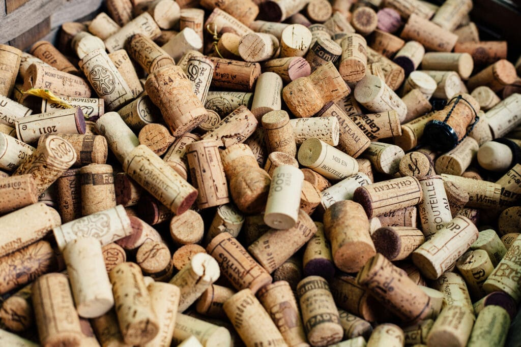 Collection of wine corks from active golf club locker program managed with bevSavvy’s software